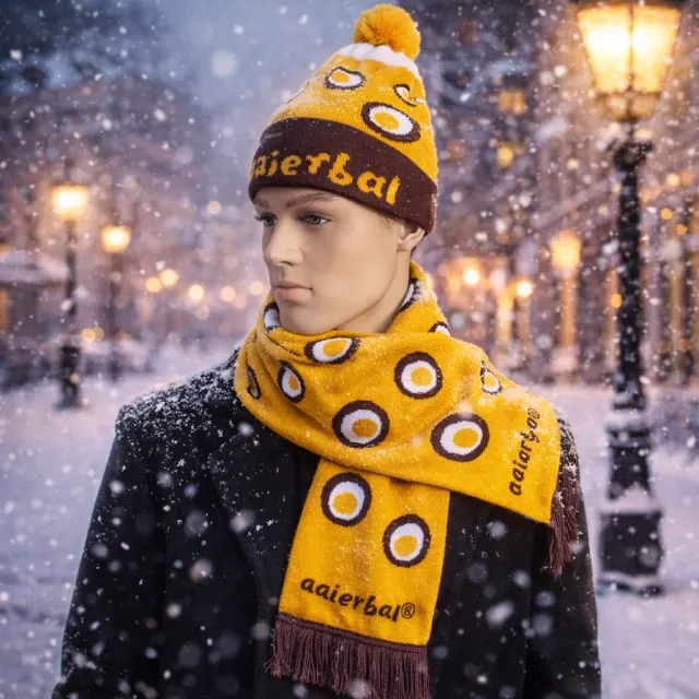 Eierbal muts en sjaal set acryl met pompom