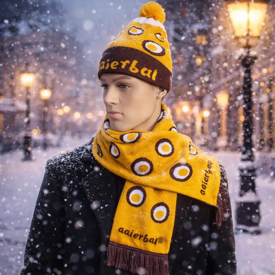 Eierbal muts en sjaal set acryl met pompom